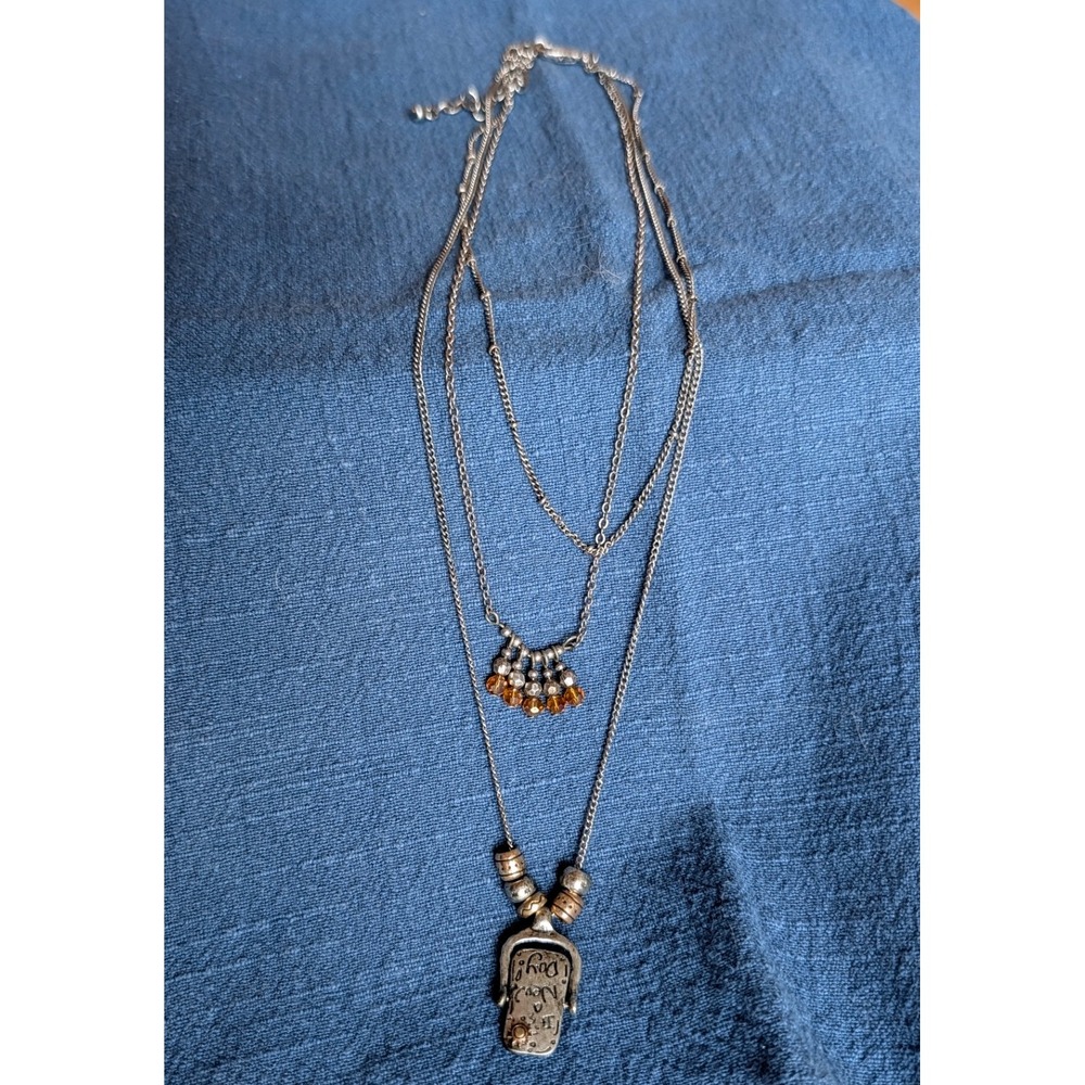 Boho Layered Spinner‎ Necklace Its A New Day Sun Pendant Amber Bead Multi Strand